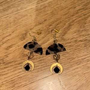 Leopard Print and Gold Crescent Earrings
